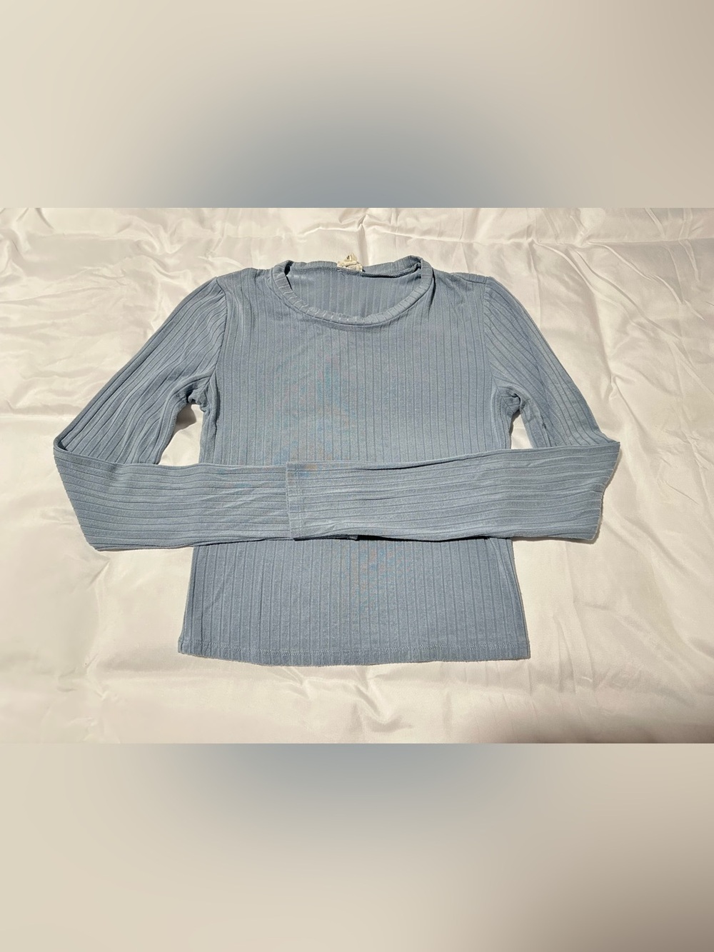 Garage Ribbed Long-Sleeve Crop Top - Light Dusty Blue